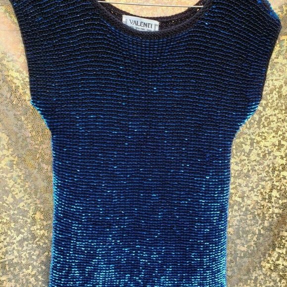 Vintage VALENTI Sequin & Knit Top black blue - Picture 10 of 10